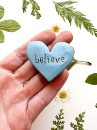 Image 1 of Believe - Mini Wood Burned Heart