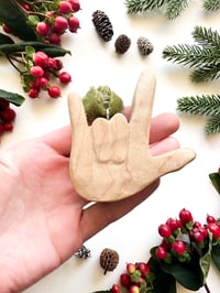 Image 1 of Handmade Maple ILY Hand Ornament