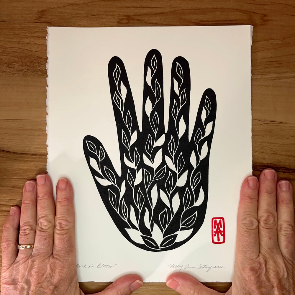 Image of Hand in Bloom (black on cream)