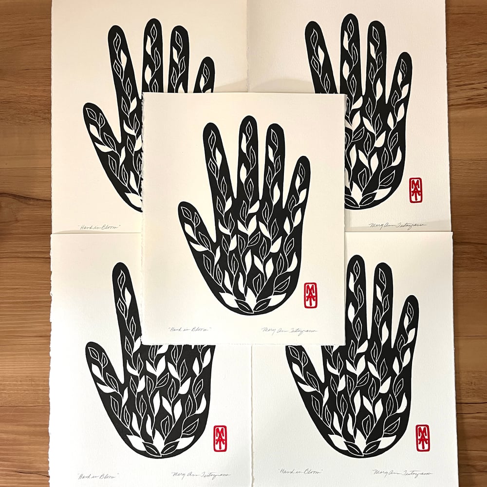 Image of Hand in Bloom (black on cream)