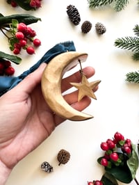 Image 1 of Handmade Moon & Stars Gold Ornament