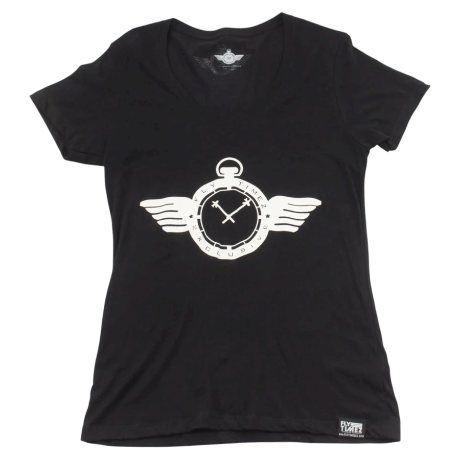 Image of WOMENS FlyTimez "Official" Logo V-Neck Tee (Black/White)