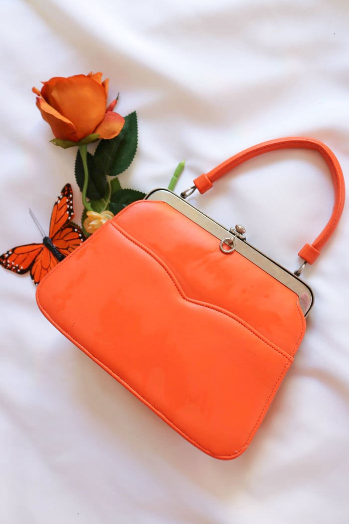 Vintage Monarch Orange Clasp Purse with Floral Silver Details 