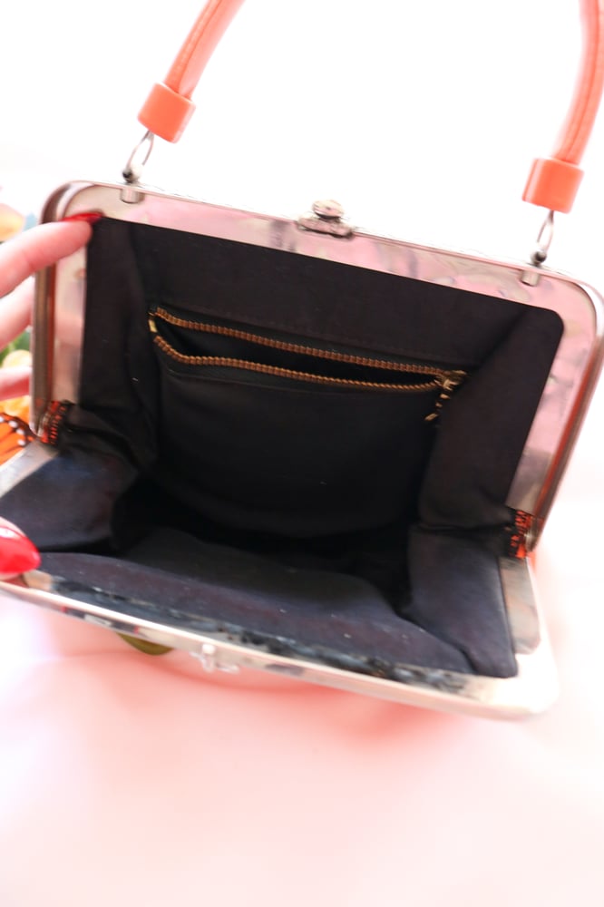 Image of Vintage Monarch Orange Clasp Purse with Floral Silver Details 