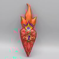 Image 1 of 🔴SOLD-Little Flaming Heart carved wood, vintage escutcheon