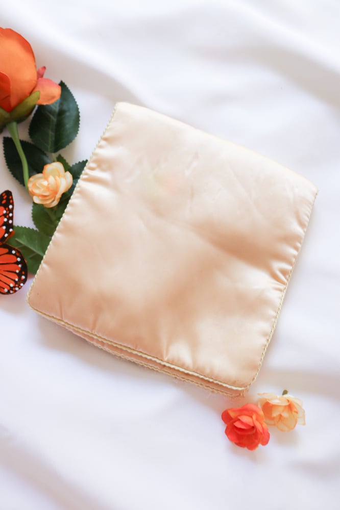 Image of Sweet Vintage Maiden Name Silky Peachy Nude Lingerie Bag 