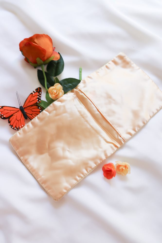 Image of Sweet Vintage Maiden Name Silky Peachy Nude Lingerie Bag 