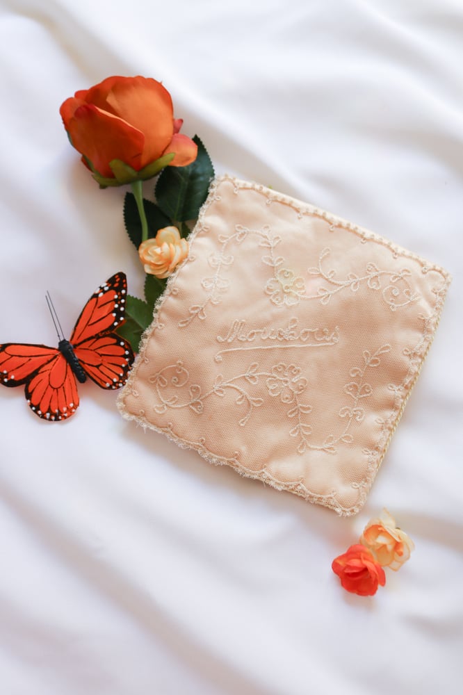 Image of Sweet Vintage Maiden Name Silky Peachy Nude Lingerie Bag 