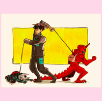 Kaiju On a Leash Mini Print