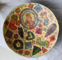 Image 3 of Christmas Paper Mache Bowl | Handmade Festive Decorative Bowl with Cat and Holiday Motifs