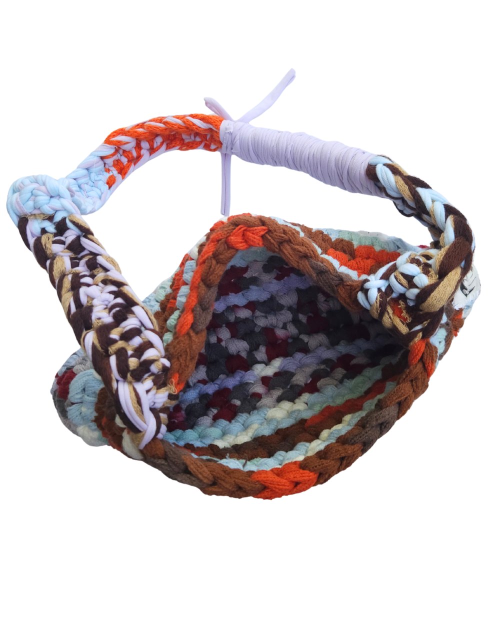 Image of PANSY – Chunky knit triangle over the should multicolour bag reclaimed yarn
