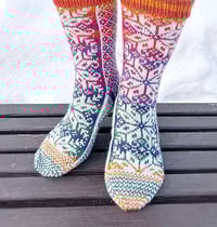 Image 1 of Handknit folkloric socks with snowflakes - Ready to ship