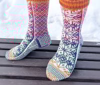 Image 3 of Handknit folkloric socks with snowflakes - Ready to ship