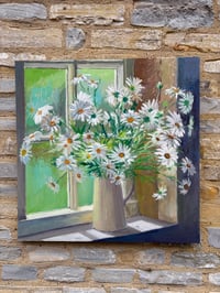 Image 2 of Daisies in Studio Window. Oil on Panel- 77cm x 77cm currently drying 