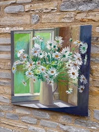 Image 3 of Daisies in Studio Window. Oil on Panel- 77cm x 77cm currently drying 