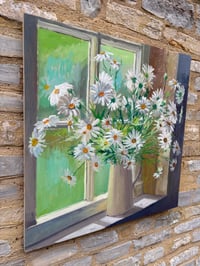Image 4 of Daisies in Studio Window. Oil on Panel- 77cm x 77cm currently drying 