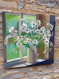 Image 5 of Daisies in Studio Window. Oil on Panel- 77cm x 77cm currently drying 