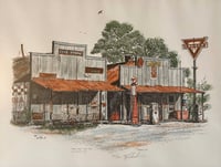 Image 3 of Vintage (1978) Conoco Gas Station & Feed Store Framed Watercolor - Limited Edition