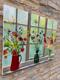 Image 4 of Studio Window with October Flowers. Oil on linen canvas. 100cm x 76cm currently drying, to be framed
