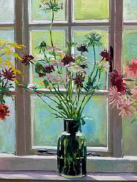 Image 6 of Studio Window with October Flowers. Oil on linen canvas. 100cm x 76cm currently drying, to be framed