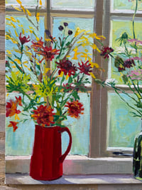 Image 7 of Studio Window with October Flowers. Oil on linen canvas. 100cm x 76cm currently drying, to be framed