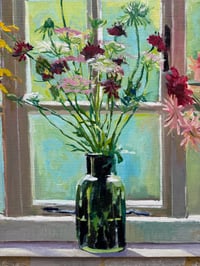 Image 9 of Studio Window with October Flowers. Oil on linen canvas. 100cm x 76cm currently drying, to be framed