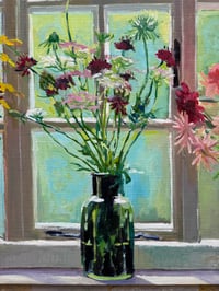 Image 10 of Studio Window with October Flowers. Oil on linen canvas. 100cm x 76cm currently drying, to be framed