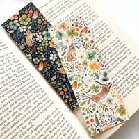 Image 1 of Double sided winter hare and robins bookmark