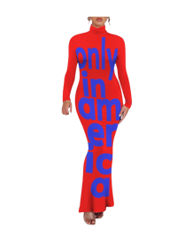 Image 1 of ONLY IN AMERICA TURTLENECK BODYCON MAXI