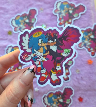 Image of Sonadow Angel and Devil Vinyl Waterproof Sticker | Blue and Black Hedgehogs