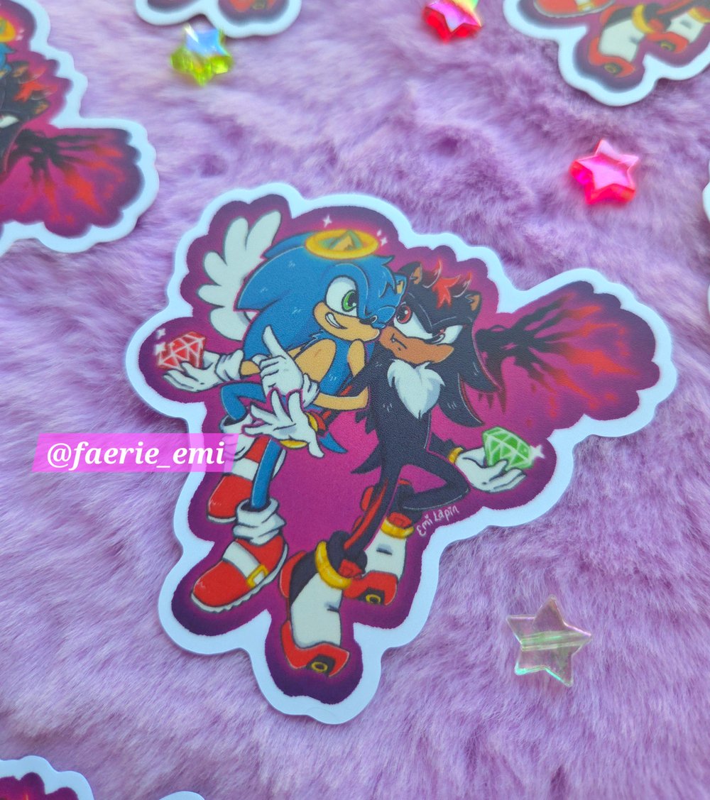 Image of Sonadow Angel and Devil Vinyl Waterproof Sticker | Blue and Black Hedgehogs