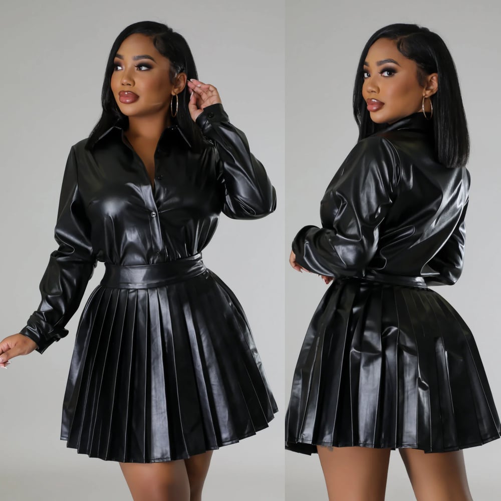 Image of PATRICE FAUX LEATHER SKIRT SET