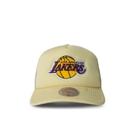 Image 1 of Mitchell & Ness LA Lakers Cream Trucker Hat