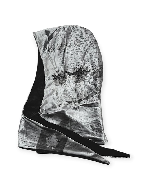 collage silk leather hood