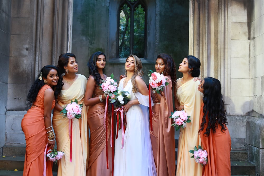 Image of PRE STICHED BRIDES MAID SAREES IN DIFFERENT SHADES