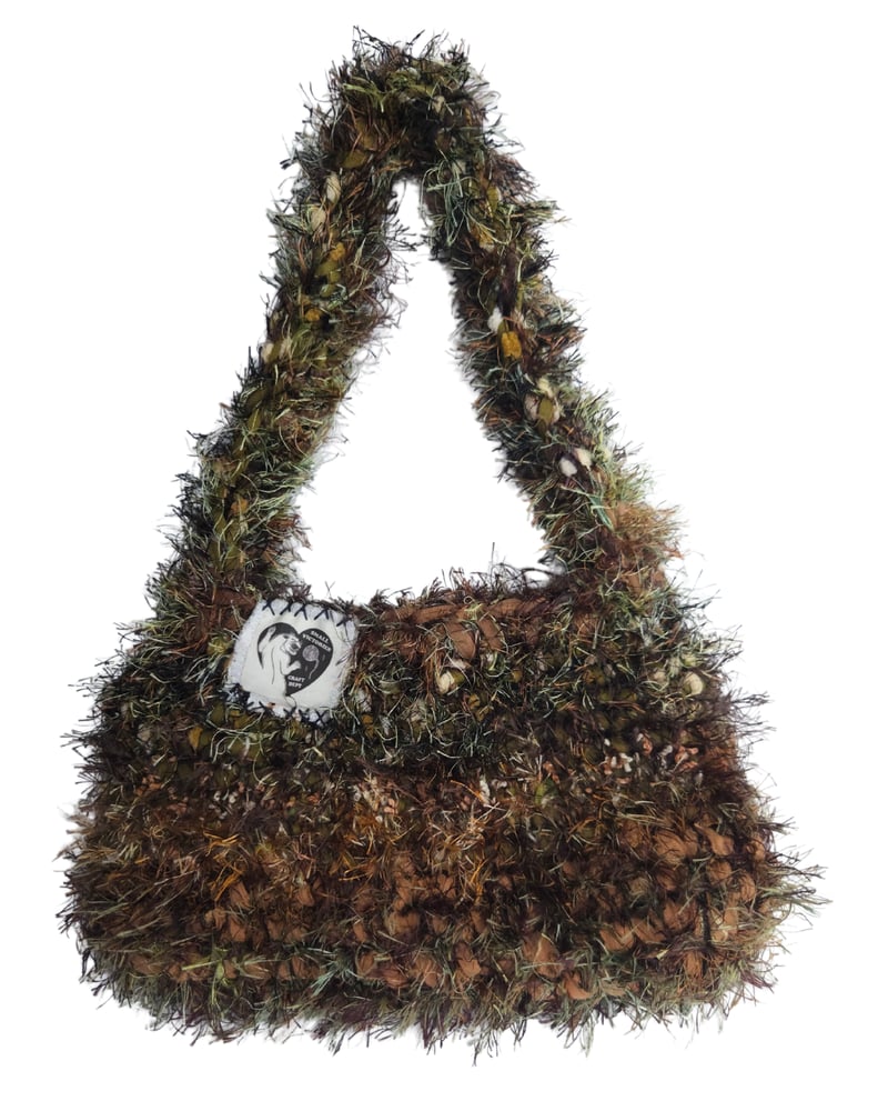 Image of Ghillie 6 - Earth tone fluffy over the shoulder handbag made from recycled materials