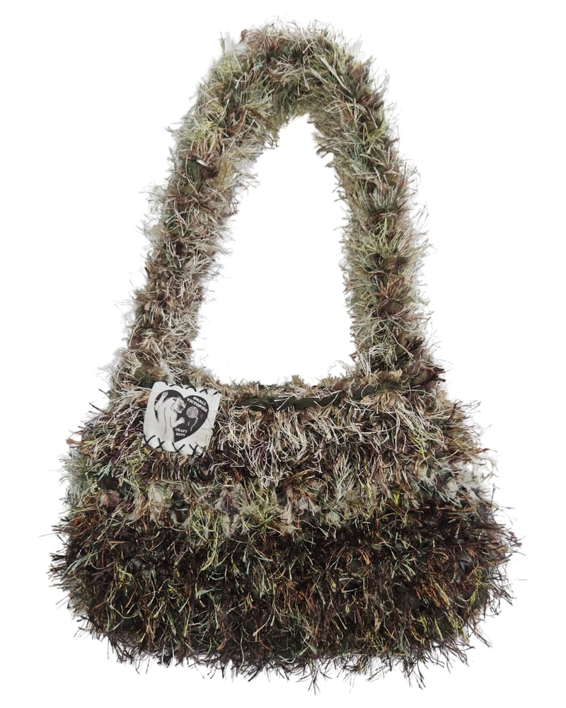Image of Ghillie 7 - Earth tone fluffy over the shoulder handbag made from new and recycled materials