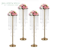 Image 1 of Kaylabelledidi Metal Gold Vase, 4pcs Modern Centerpiece for Table, Wedding Event Decor, 29.5in Tall,