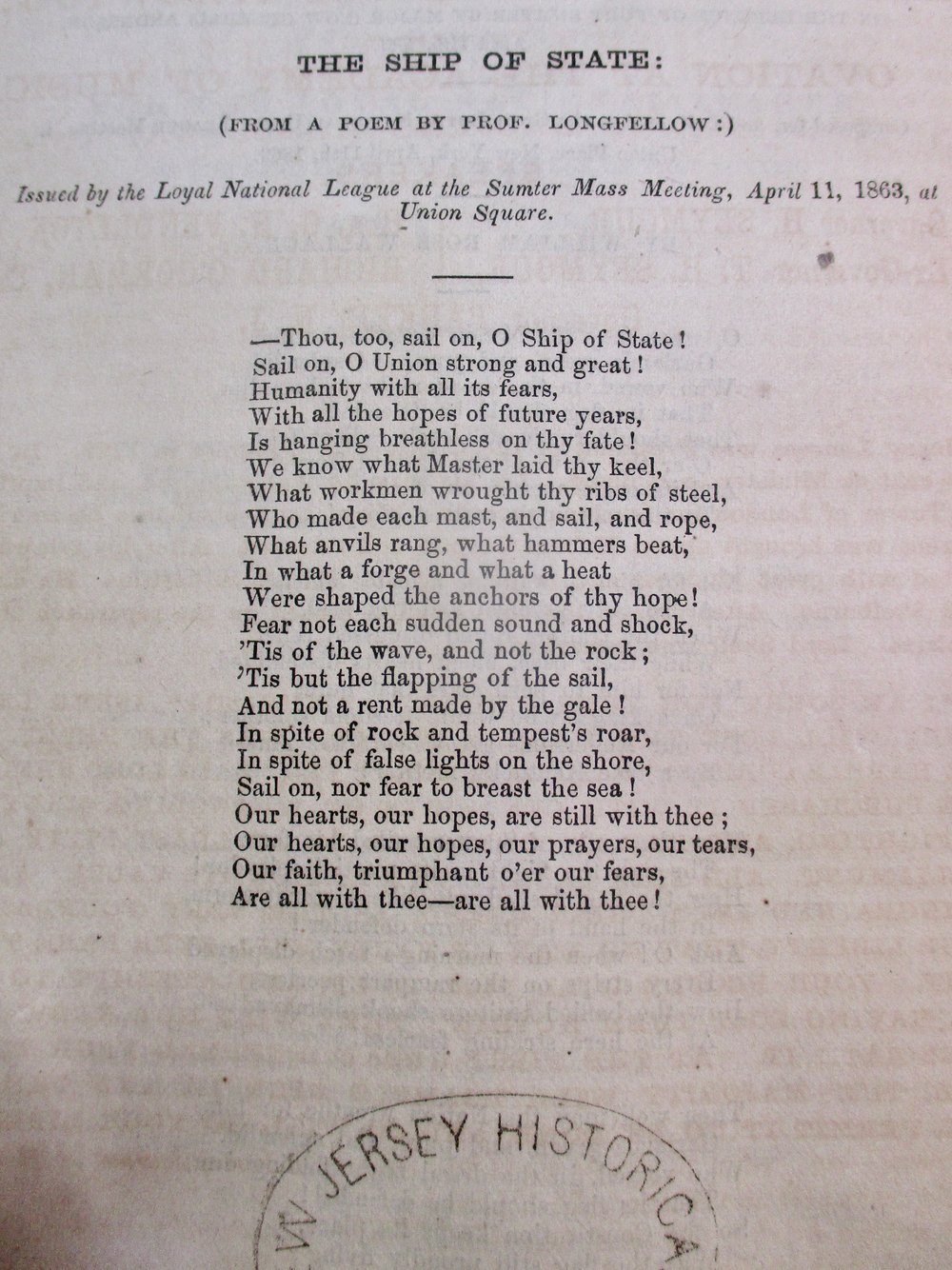 #127-CIVIL WAR SALE: MEETING OF THE LOYAL NATIONAL LEAGUE ON ANNIVERSARY OF BOMBARDMENT OF SUMTER