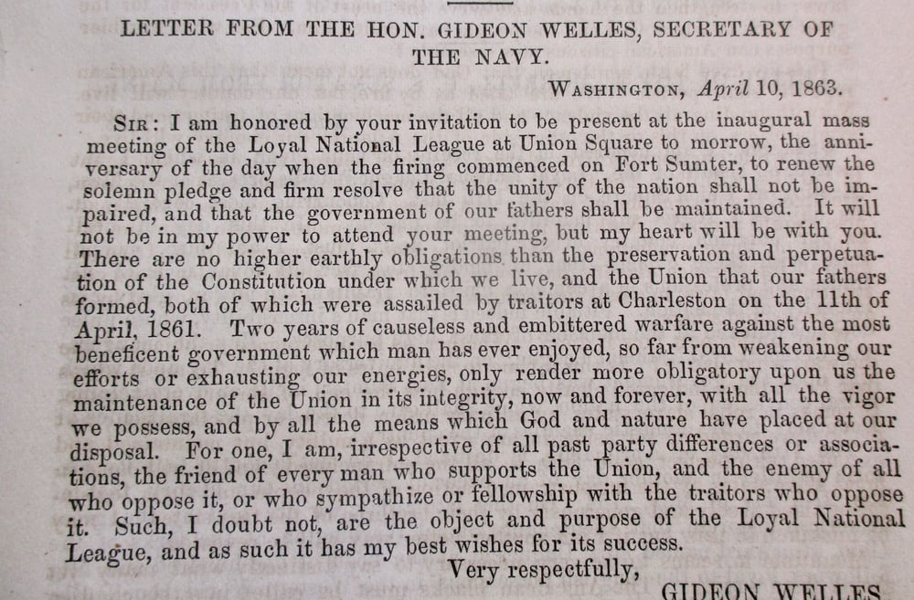 #127-CIVIL WAR SALE: MEETING OF THE LOYAL NATIONAL LEAGUE ON ANNIVERSARY OF BOMBARDMENT OF SUMTER