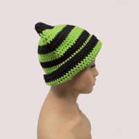 Image 2 of Cat Ear Beanie - Leaf Green and Black 