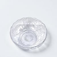 Image 1 of Coupelle - ramequin ancien en verre Pressé - Décor Floral et Volutes milieu  XXᵉ