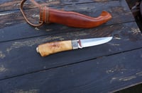 Image 4 of Elegant and timeless — this luxury handmade Puukko 14C28N blade, birch burl handle
