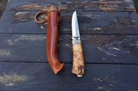 Image 6 of Elegant and timeless — this luxury handmade Puukko 14C28N blade, birch burl handle