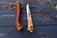 Image 7 of Elegant and timeless — this luxury handmade Puukko 14C28N blade, birch burl handle