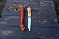 Image 8 of Elegant and timeless — this luxury handmade Puukko 14C28N blade, birch burl handle