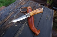 Image 16 of Elegant and timeless — this luxury handmade Puukko 14C28N blade, birch burl handle