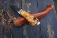 Image 20 of Elegant and timeless — this luxury handmade Puukko 14C28N blade, birch burl handle
