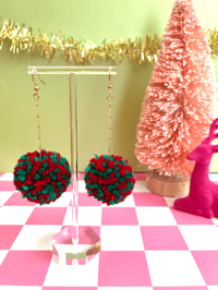 Image 2 of holiday pom pom earrings