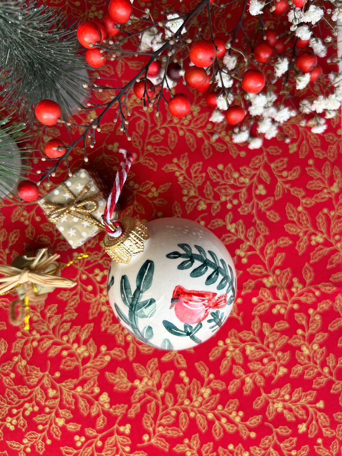 PALLINA DI NATALE - Decorazione #1 - Uccellino rosso